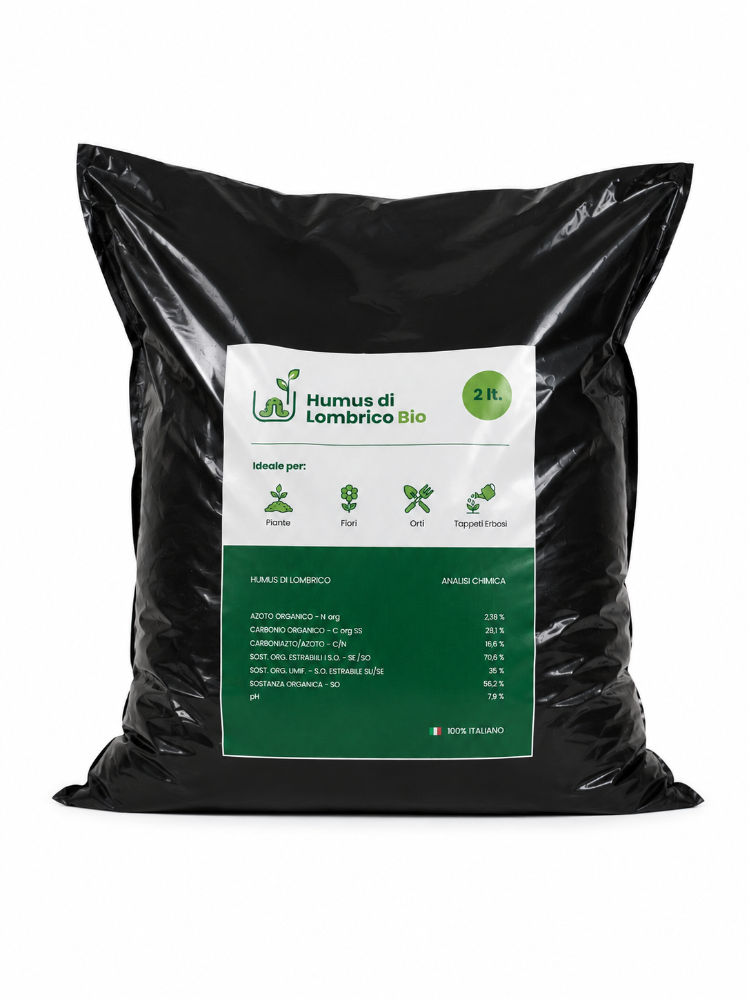 2 litri di humus di lombrico biologico italiano: vermicompost puro per piante in vaso, balcone e piccoli orti