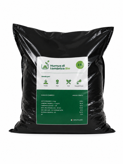 2 litri di humus di lombrico biologico italiano: vermicompost puro per piante in vaso, balcone e piccoli orti