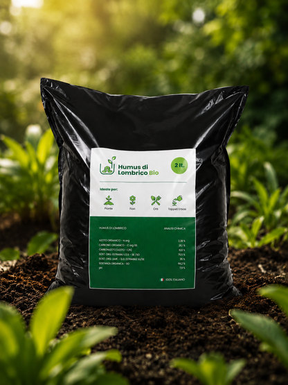 Sacco da 2 litri di humus di lombrico biologico italiano: vermicompost puro per piante in vaso, balcone e piccoli orti